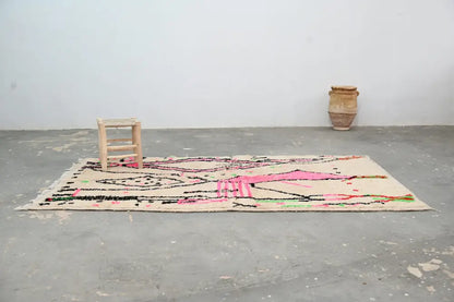 Beige and pink moroccan handmade azilal rug bedroom decor