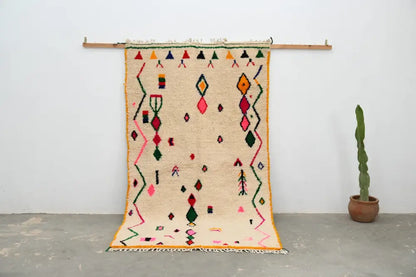 Beige moroccan handmade traditional azilal rug living room decor
