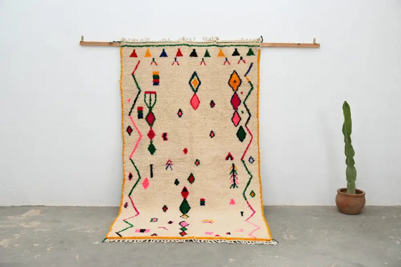 Beige moroccan handmade traditional azilal rug living room decor