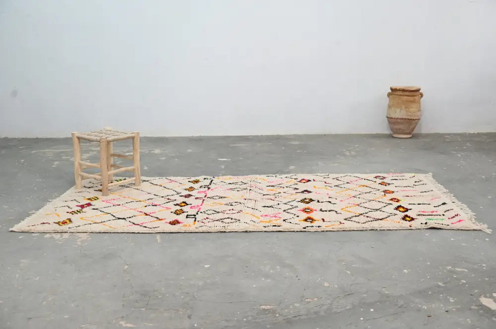 Handmade moroccan azilal rug beige geometric bedroom carpet