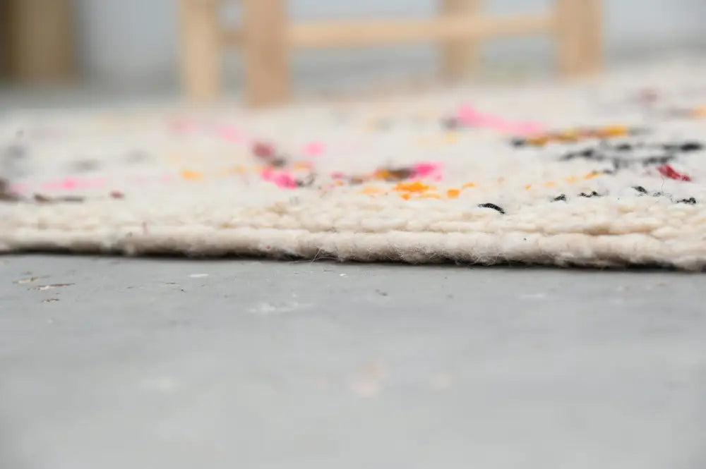 Handmade moroccan azilal rug beige geometric bedroom carpet