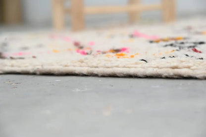 Handmade moroccan azilal rug beige geometric bedroom carpet