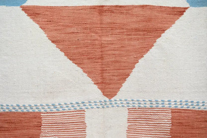 Blue and terracotta moroccan handmade azilal rug bedroom decor