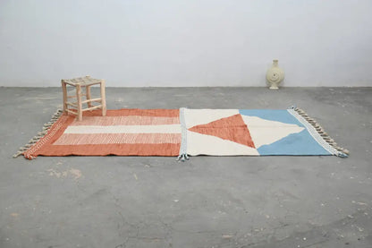Blue and terracotta moroccan handmade azilal rug bedroom decor