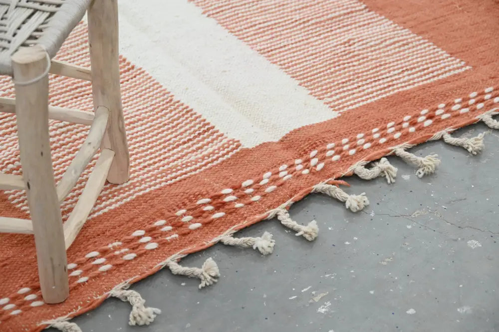 Blue and terracotta moroccan handmade azilal rug bedroom decor