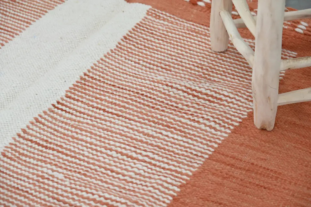 Blue and terracotta moroccan handmade azilal rug bedroom decor