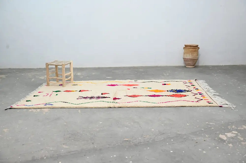 Handmade moroccan azilal rug beige multi bedroom geometric decor