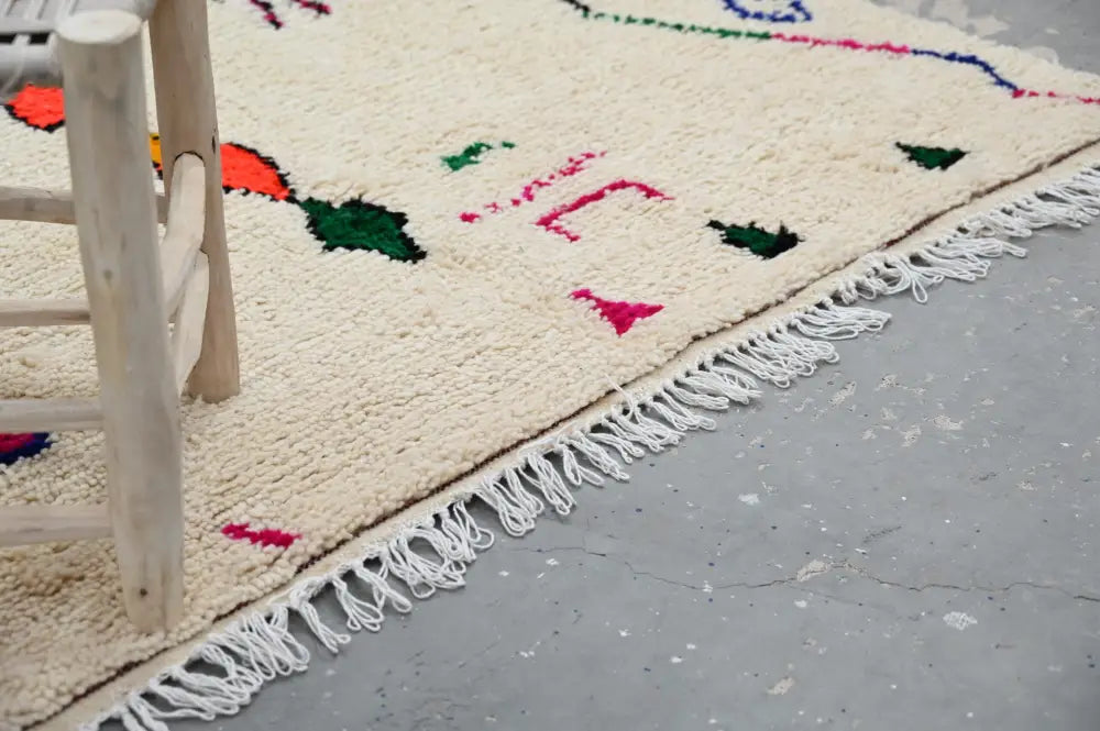 Handmade moroccan azilal rug beige multi bedroom geometric decor