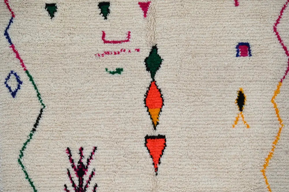 Handmade moroccan azilal rug beige multi bedroom geometric decor