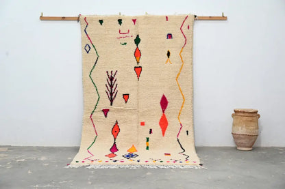 Handmade moroccan azilal rug beige multi bedroom geometric decor