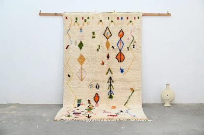 Beige geometric moroccan handmade azilal rug bedroom decor