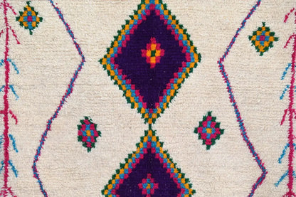 Beige & purple moroccan handmade azilal rug living room decor