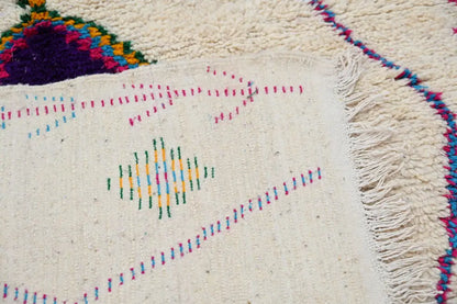 Beige & purple moroccan handmade azilal rug living room decor