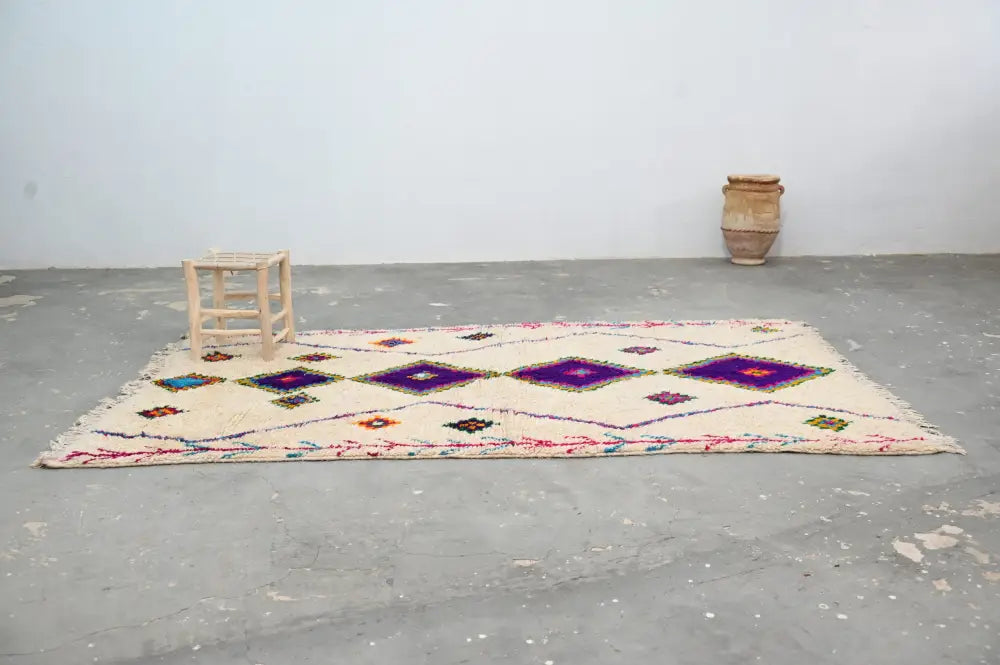 Beige & purple moroccan handmade azilal rug living room decor