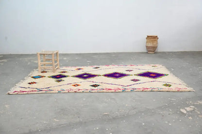 Beige & purple moroccan handmade azilal rug living room decor