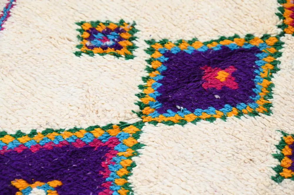 Beige & purple moroccan handmade azilal rug living room decor