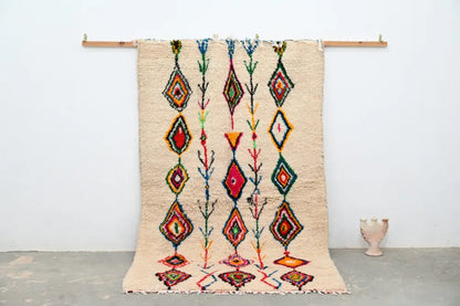 Handmade beige geometric azilal rug bedroom moroccan decor