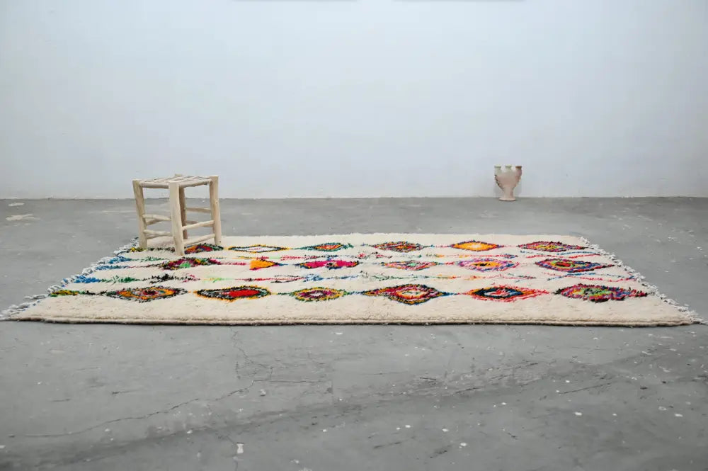 Handmade beige geometric azilal rug bedroom moroccan decor