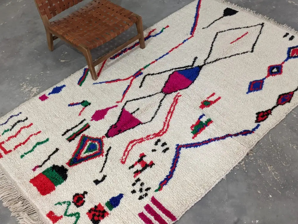 Moroccan handmade geometric beige wool rug – living room decor