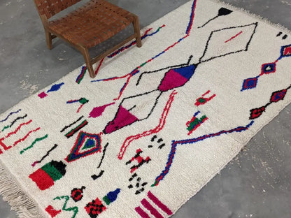 Moroccan handmade geometric beige wool rug – living room decor