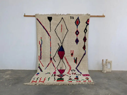 Moroccan handmade geometric beige wool rug – living room decor