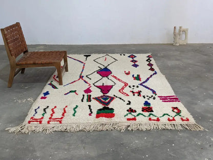 Moroccan handmade geometric beige wool rug – living room decor