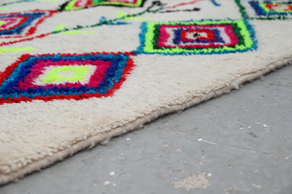 Beige moroccan handmade traditional azilal rug bedroom decor