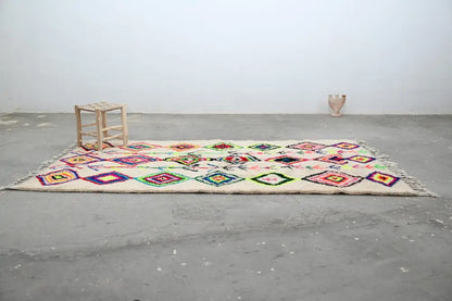 Beige moroccan handmade traditional azilal rug bedroom decor