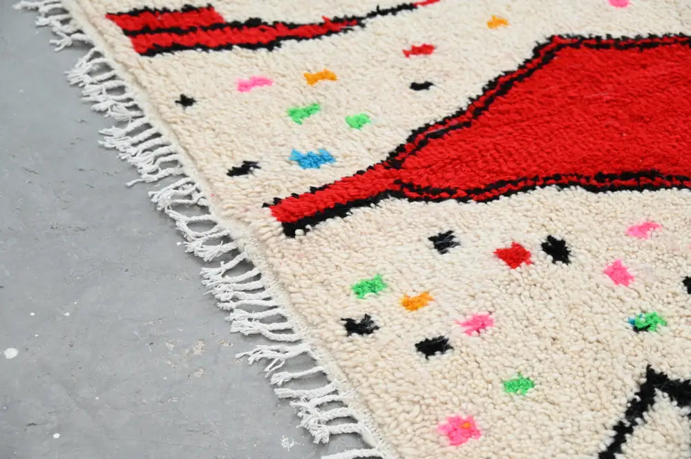 Handmade beige abstract azilal rug for living room geometric decor