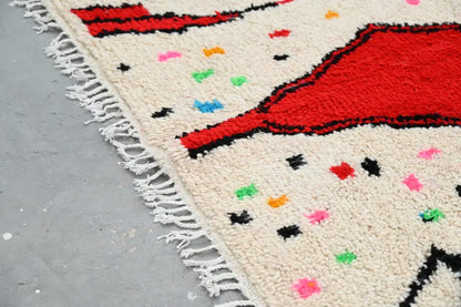 Handmade beige abstract azilal rug for living room geometric decor
