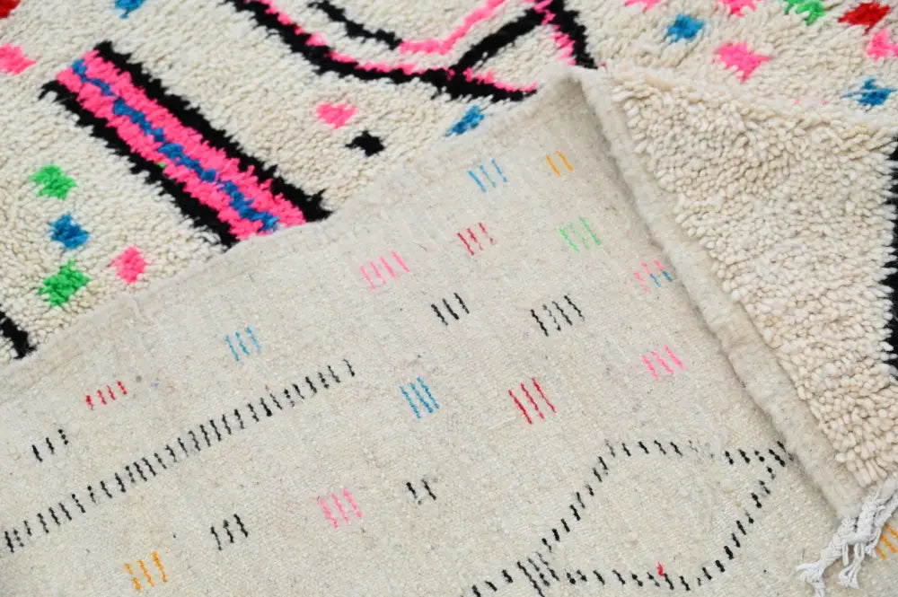 Handmade beige abstract azilal rug for living room geometric decor
