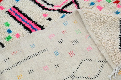 Handmade beige abstract azilal rug for living room geometric decor