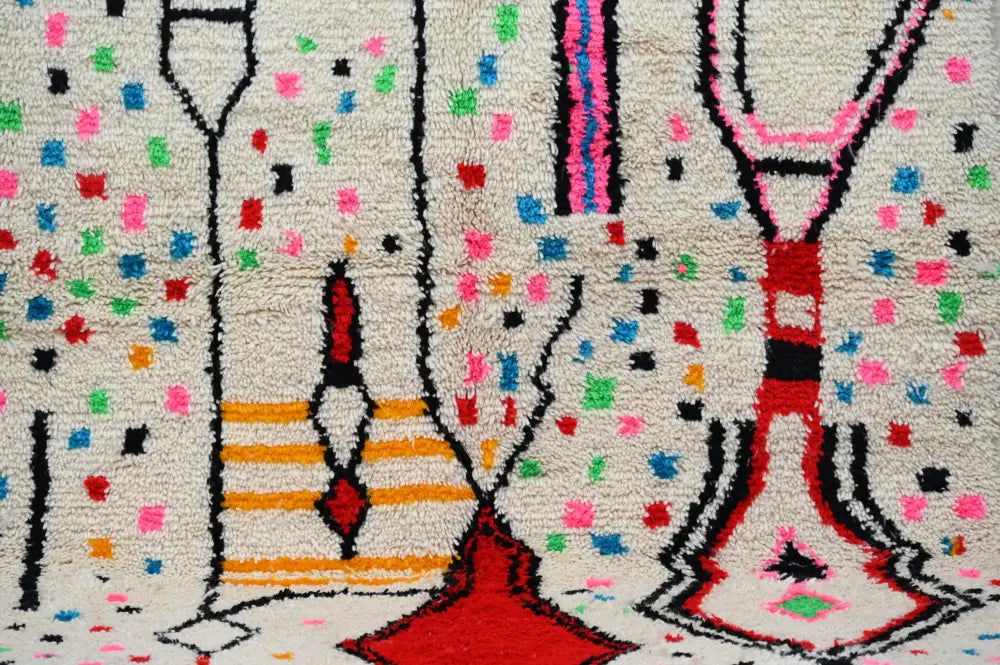 Handmade beige abstract azilal rug for living room geometric decor