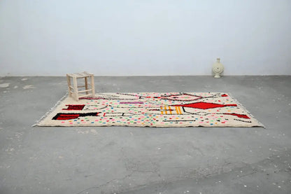Handmade beige abstract azilal rug for living room geometric decor