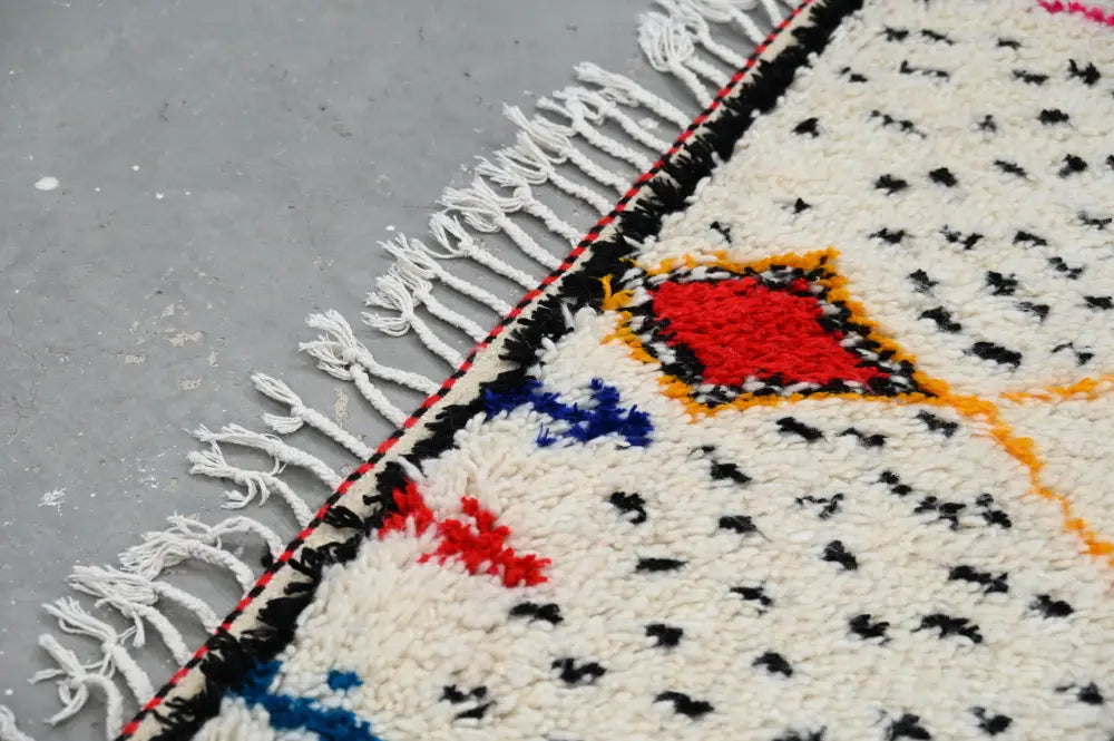 Handmade beige abstract azilal rug for living room geometric decor