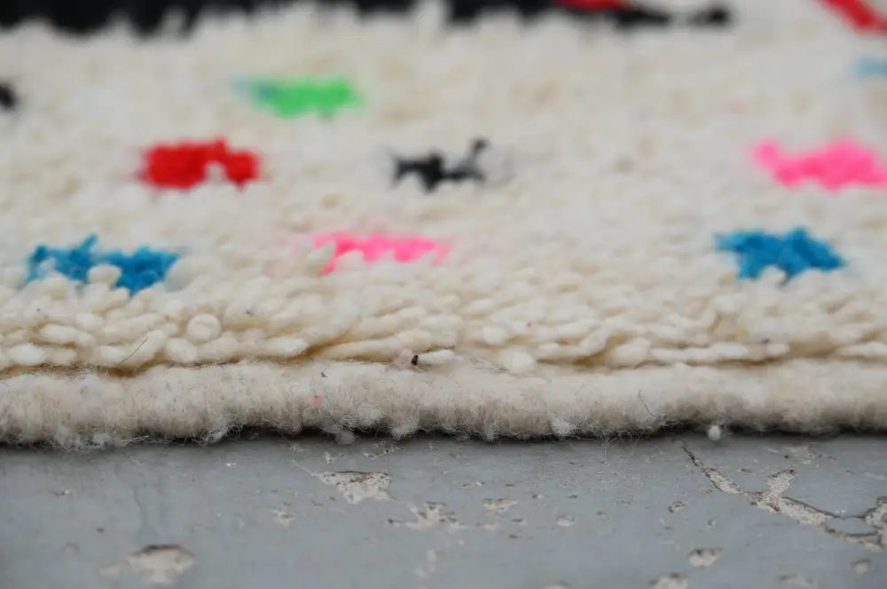 Handmade beige abstract azilal rug for living room geometric decor