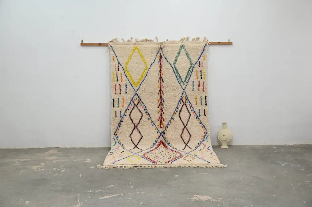 Handmade traditional beige azilal rug bedroom geometric decor