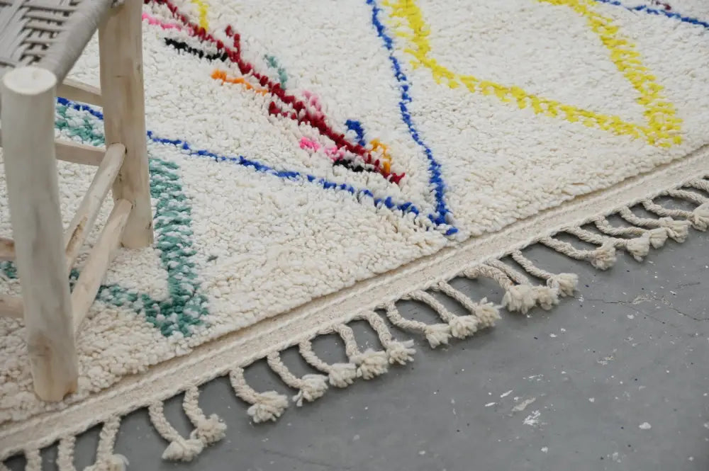 Handmade traditional beige azilal rug bedroom geometric decor
