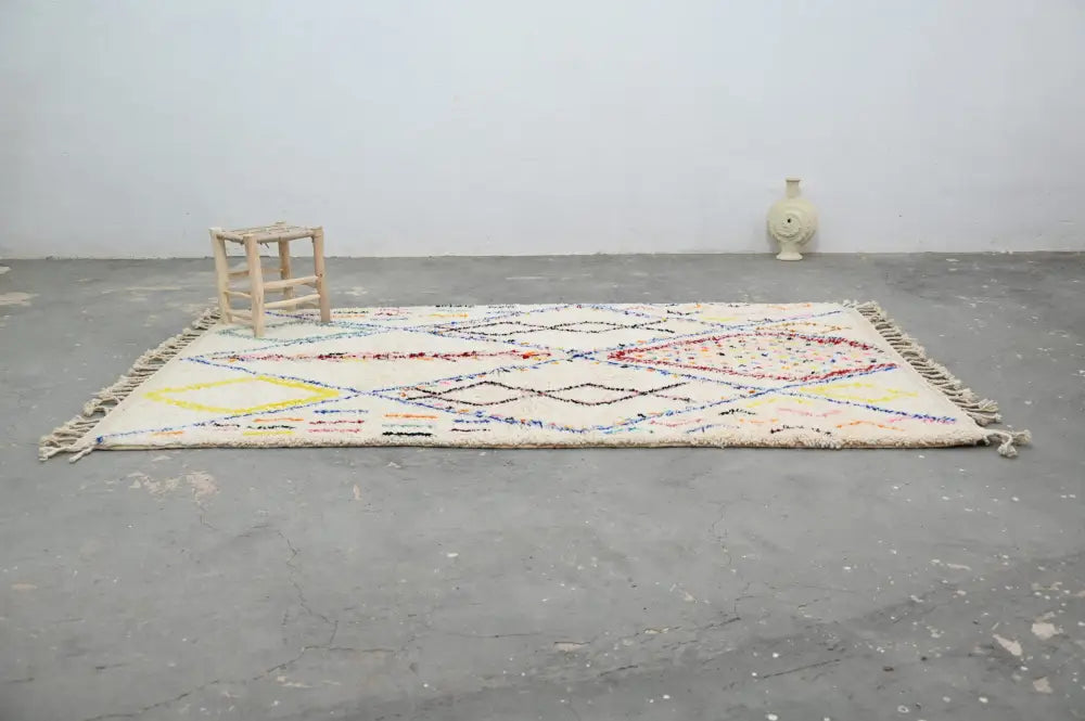 Handmade traditional beige azilal rug bedroom geometric decor