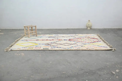 Handmade traditional beige azilal rug bedroom geometric decor