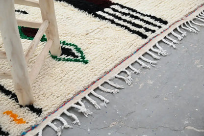 Beige azilal rug with black & green accents – living room moroccan handmade