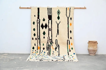 Beige azilal rug with black & green accents – living room moroccan handmade