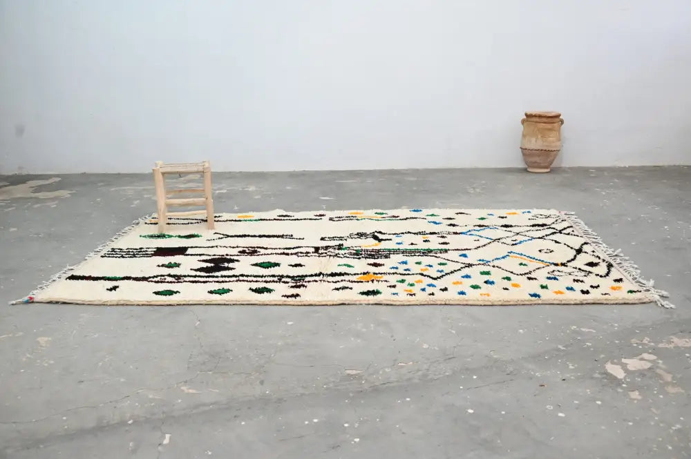 Beige azilal rug with black & green accents – living room moroccan handmade