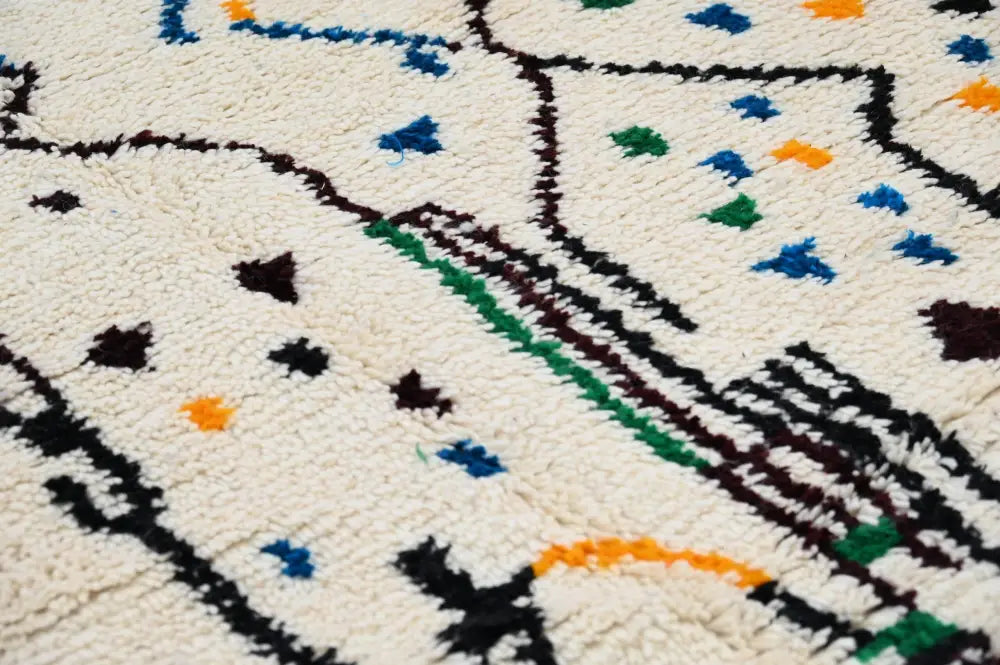 Beige azilal rug with black & green accents – living room moroccan handmade