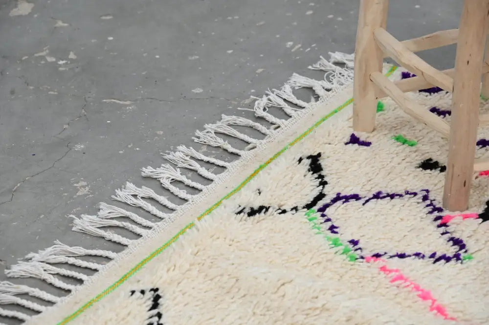 Handmade moroccan azilal rug beige geometric living room decor