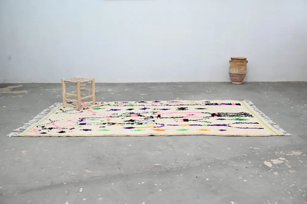 Handmade moroccan azilal rug beige geometric living room decor