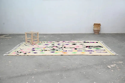 Handmade moroccan azilal rug beige geometric living room decor