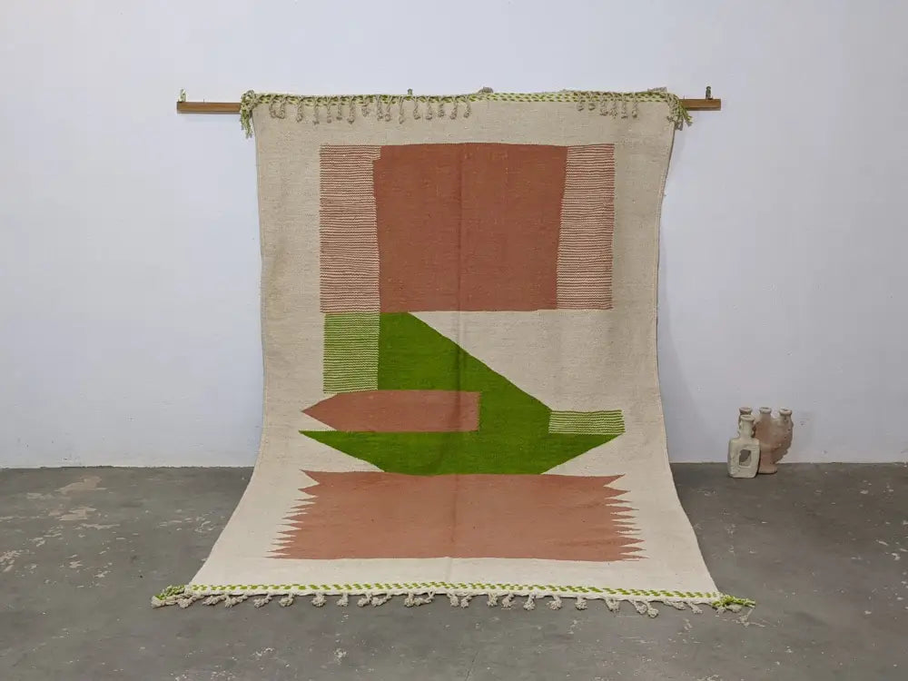 Moroccan handmade beige azilal rug living room woven wall hanging
