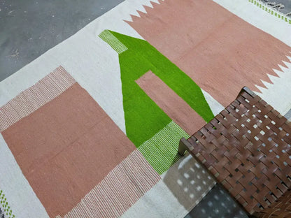 Moroccan handmade beige azilal rug living room woven wall hanging