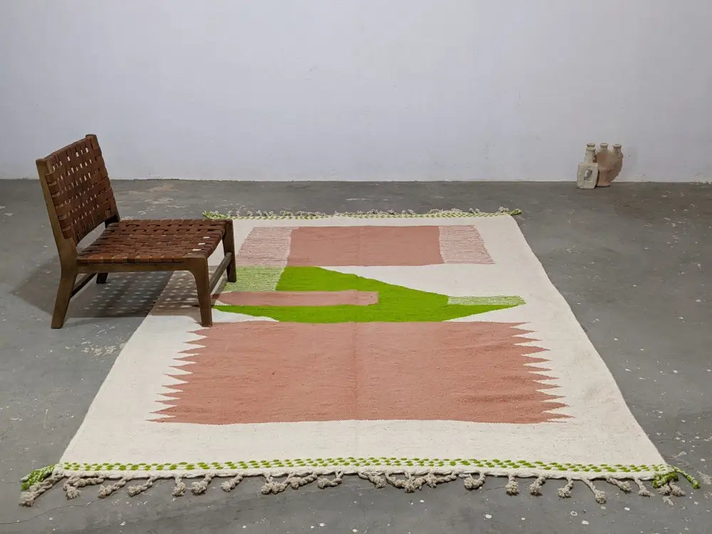 Moroccan handmade beige azilal rug living room woven wall hanging